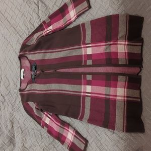 Burgundy/ plum and brown plaid duster